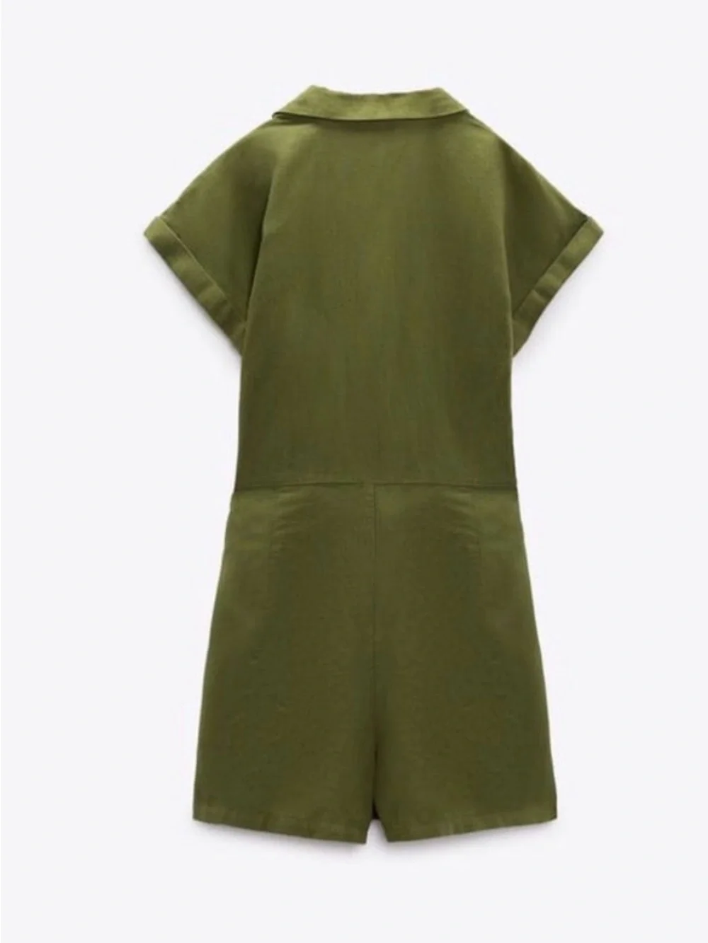 Zara Olive Green Wrap Mini Linen Dress